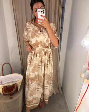 Brown Toile de Jouy Midi Skirt