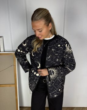 Oversize Jacke in Schwarz mit Sternen-Print