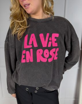 La vie en rose Sweater – Grau mit pinker Aufschrift
