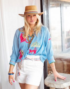 Place du Soleil blouse with tiger embroidery