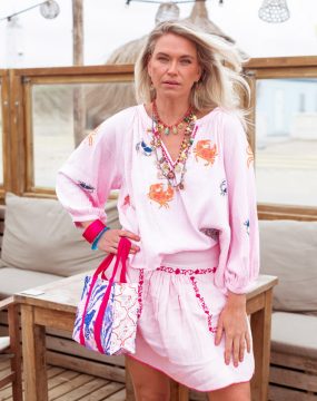 Place du Soleil blouse with crab all-over embroidery