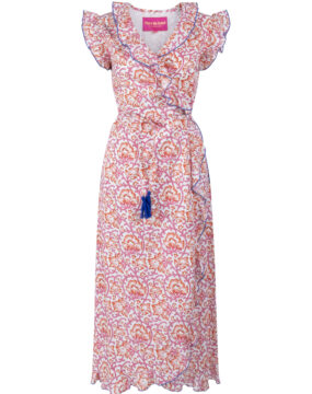 Place du Soleil wrap dress with ruffles & all-over print