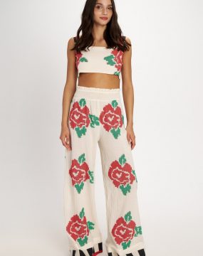 Pearl & Caviar pants with rose pattern