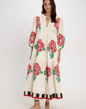 Pearl & Caviar maxi dress with rose embroidery