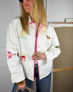 White denim blouse with embroidery