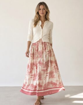 Midi Skirt with Forest and Meadow Patterns